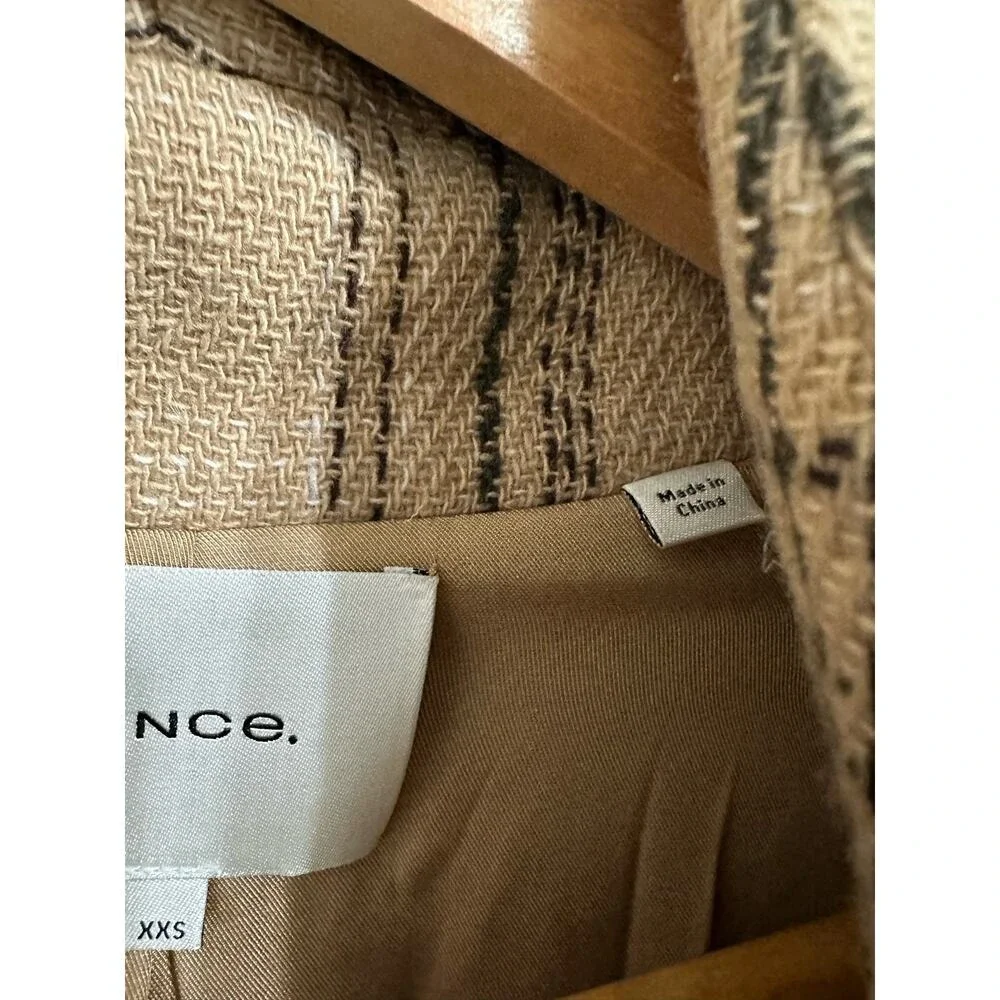 Quiet Luxury Vince‎ Plaid Wool Blend Open Front Coat Tan Black XXS V675791302